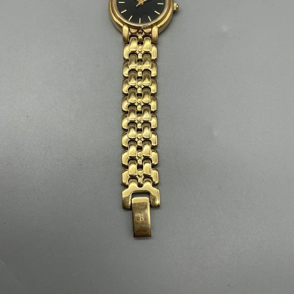 Bulova Womens Watch 24mm Black Dial Gold Tone Bracelet Diamond New Battery 6.75